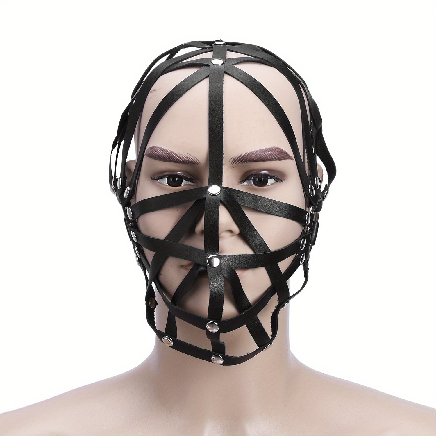 Men's Sexy Punk Hollow Out Faux Leather Hood Mask Head Harness Cover SM