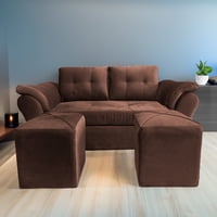 Focus - Sofá Venecia + 2 Puff Felpa Café