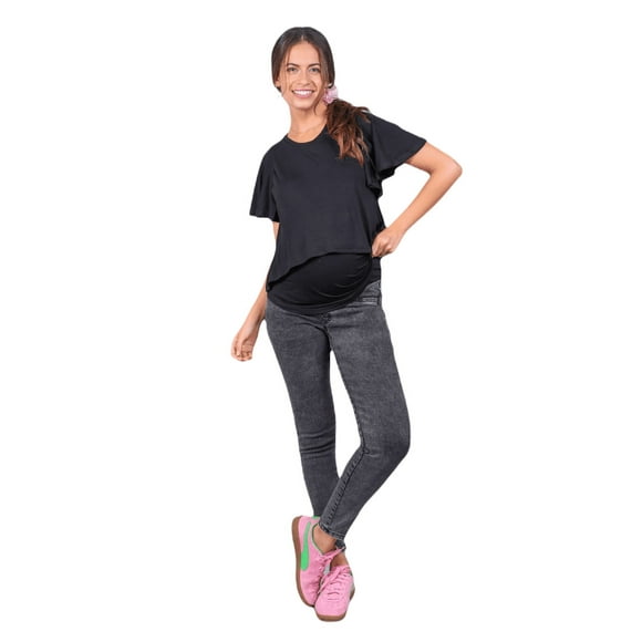 Jeans Mujer Maternal Pitillo Gris L