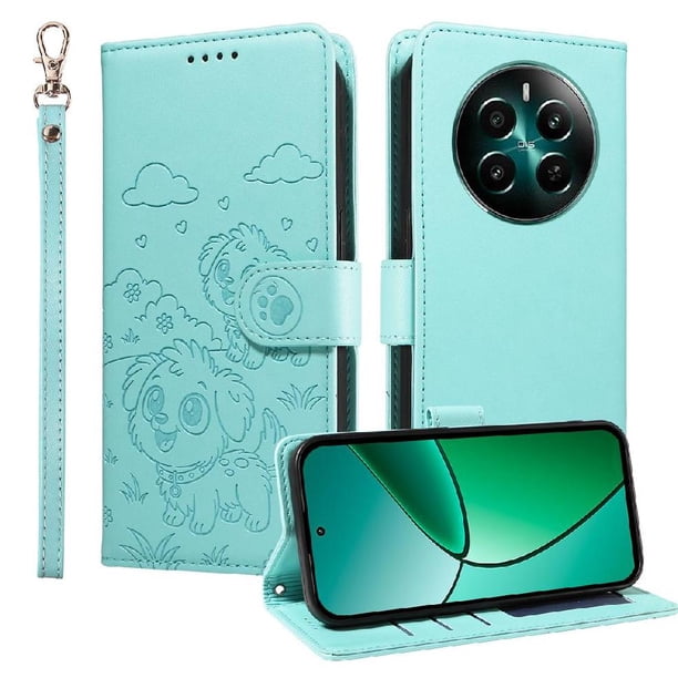 Funda Billetera FOXDOCK Compatible con Realme 12 4G, Diseño Perrito Tierno, Ranuras para Tarjetas y Soporte Plegable
