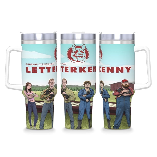 Letterkenny Vaso aislado de acero inoxidable con asa, diseño temático, regalo para familia, amigos y fans; incluye pajita y encaja en el portavasos estándar, 40 oz
