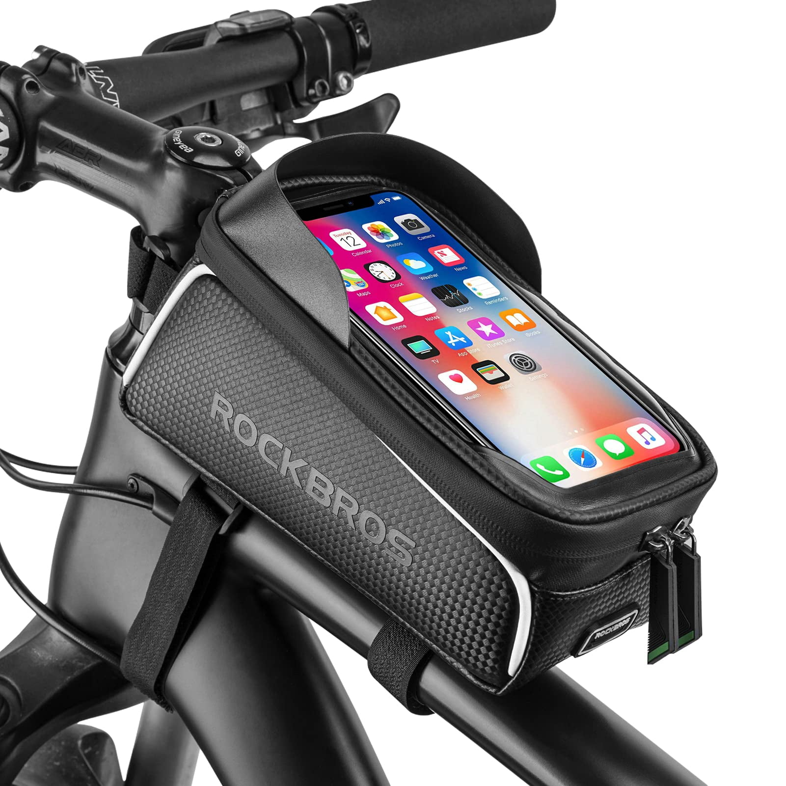 Bolsa Con Marco Frontal Para Teléfono De Bicicleta Rockbros, Impermeable, Negra, 6.5 Pulgadas