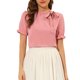 thumbnail image 1 of INSPIRE CHIC Blusas de Mujer de Color Sólido con Lazo en el Cuello, Mangas Cortas, para Regreso a Clases y Uso en el Trabajo, Rosa Camarón Talla L, 1 of 5
