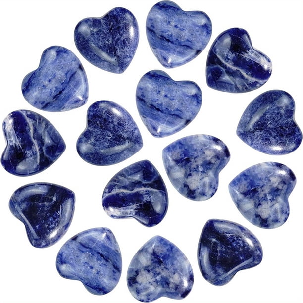 15pcs 0.8inch Healing Crystal Natural Sodalite Heart Love Carved Palm Worry Stone Chakra Reiki Balancing
