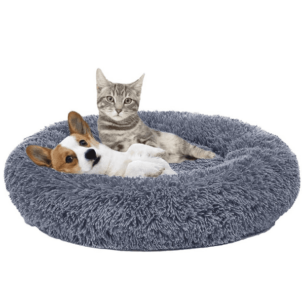 Cama Antiestrés Felpa para Mascotas Perros Gatos 70cm Gris Oscuro