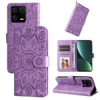 Funda Tipo Cartera Foxdock Para Xiaomi 13 Pro , Diseño Girasol En Relieve, Cuero Pu, Cierre Magnético, Soporte Y Tarjetero