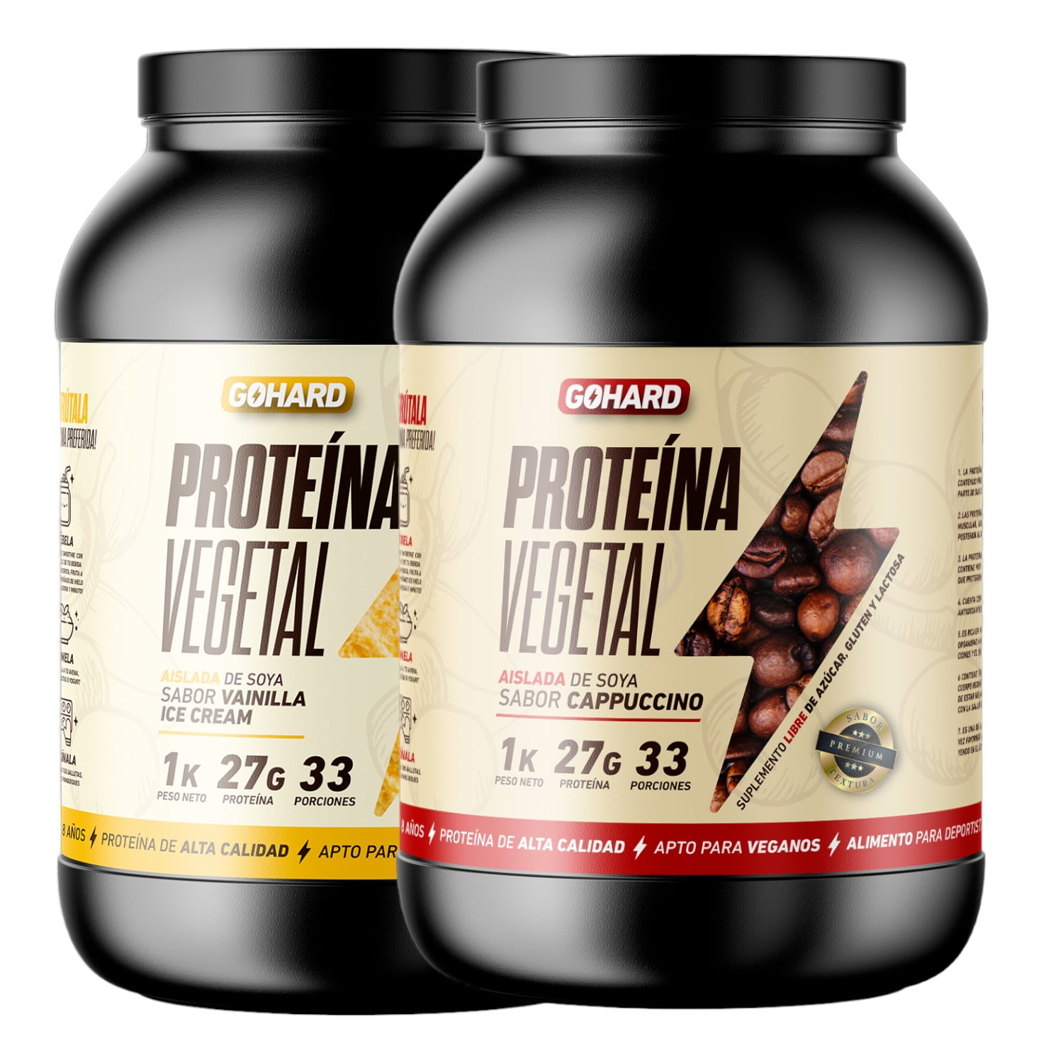 Gohard - Pack Proteinas Vegetales 2kg Total 66sv Vainilla - Capuccino