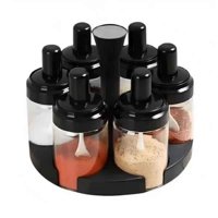 Leon Import - Set 6 Especieros Condimentos Giratorio 360 Especiero Cocina Color Negro
