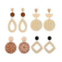 Magideal - 4 Pares De Aretes De Ratán, Bohemia, Tejido De Paja, Geométrico, Hipoalergénico, Vintage, Joyería Ligera Para Verano, Playa, Niñas, , De Color Oscuro