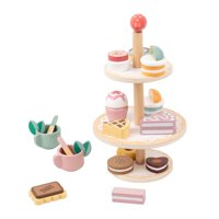 Magideal - Soporte De Madera Para Pastel De Postre, Juego De Simulación Para Fiesta De Té Para Niños Con Magdalenas, Pasteles, Rosquillas Para Niños, Gran Regalo