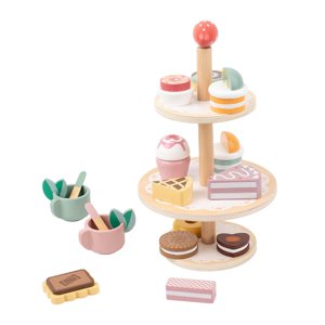Magideal - Soporte De Madera Para Pastel De Postre, Juego De Simulación Para Fiesta De Té Para Niños Con Magdalenas, Pasteles, Rosquillas Para Niños, Gran Regalo