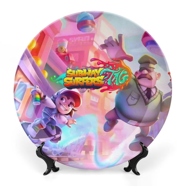 Subway Surfers Plato decorativo de porcelana fina (bone china), plato decorativo de cerámica para hogar, oficina, soporte de pared, platos decorativos para dormitorio - 6 pulgadas (15 cm)