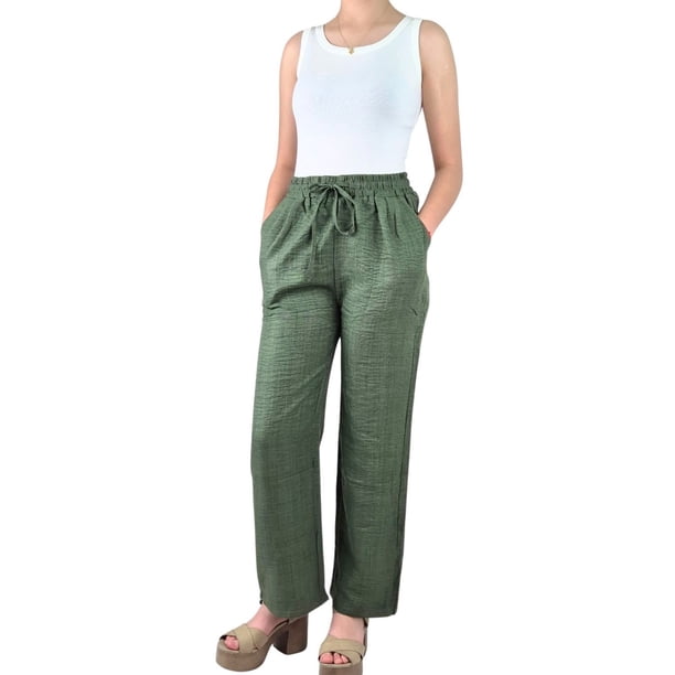 Palazzo Verano Tipo Lino Pantalón Mujer Algodón Cintura Elasticada 615