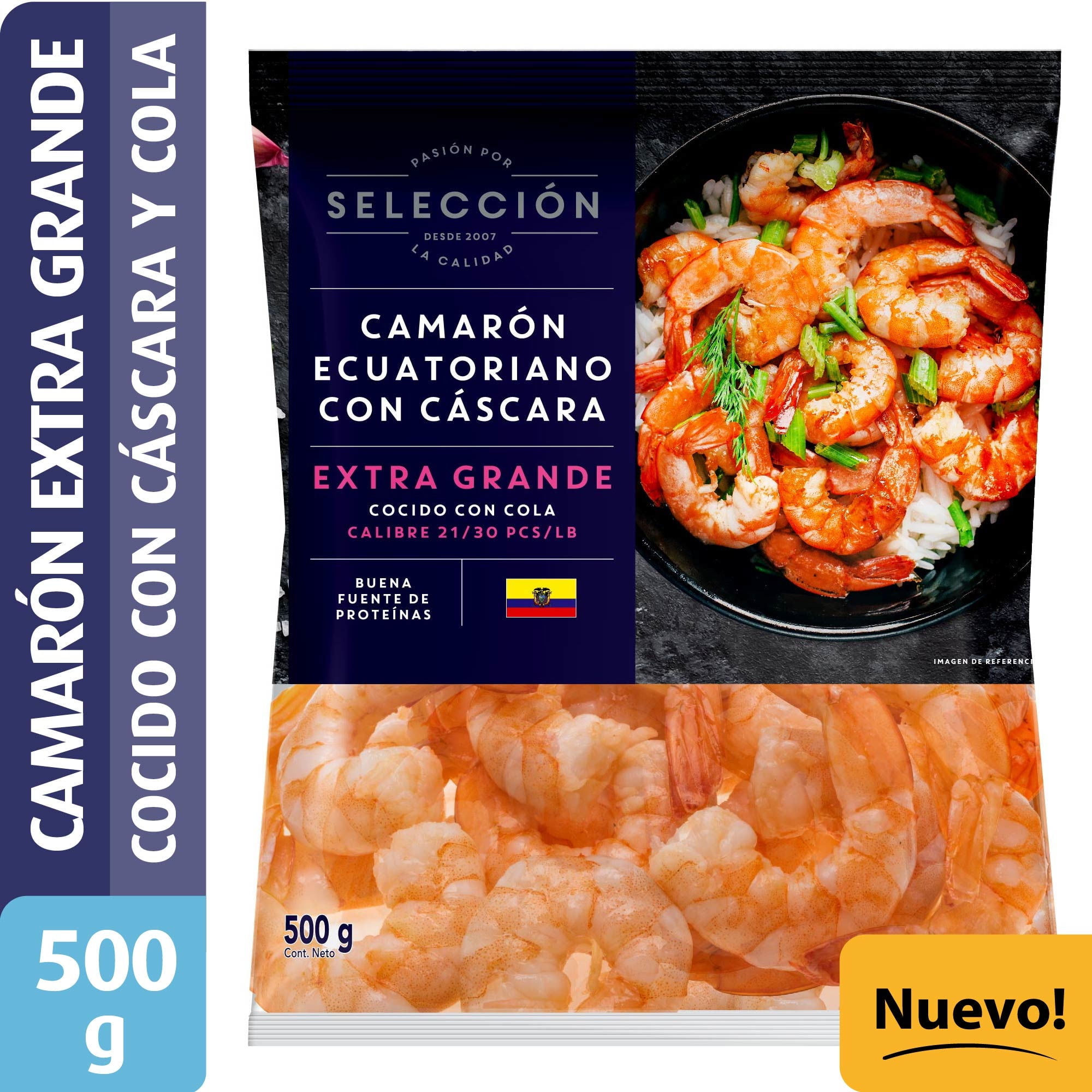 Camarón Ecuatoriano Extra Grande Cocido Con Cola 500 g Selección