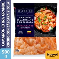 Camarón Ecuatoriano Extra Grande Cocido Con Cola 500 G Selección