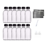 Magideal - 12 Mini Botellas De Vidrio Vacías, Redondas, Con Tapas, Embudos Y Etiquetas. Vidrio Grueso A Prueba De Fugas, Ideales Para Cuidado Personal, Hogar Y V 12 Piezas De 2 Oz
