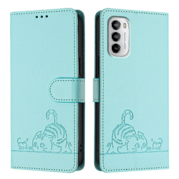 Funda tipo cartera FOXDOCK para Motorola MOTO G 5G 2022 con soporte, ranuras, RFID, diseño de gato