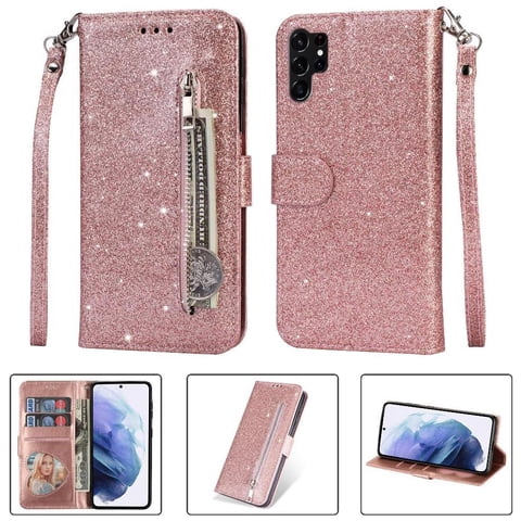 Funda Para Foxdock Elegante Funda Samsung Galaxy S23 Ultra Glitter Con Cremallera-Ideal Para El Uso Diario