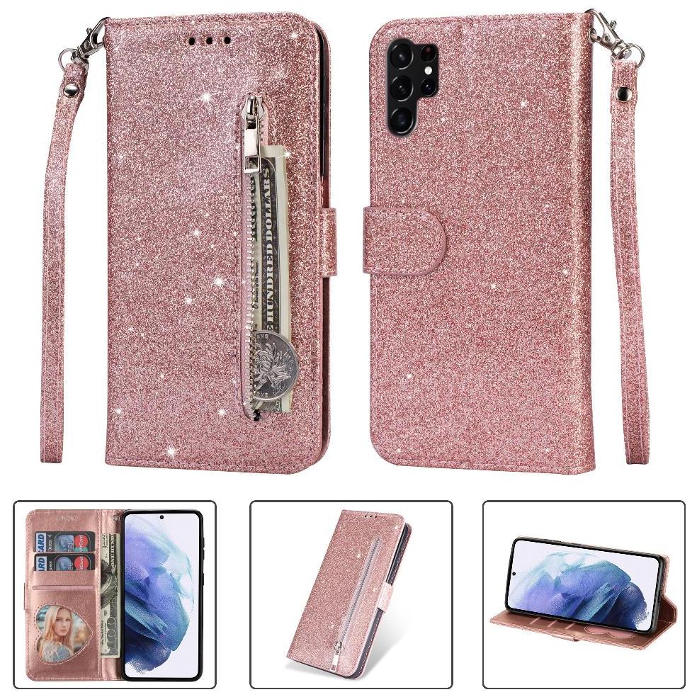 Funda Para Foxdock Elegante Funda Samsung Galaxy S23 Ultra Glitter Con Cremallera-Ideal Para El Uso Diario