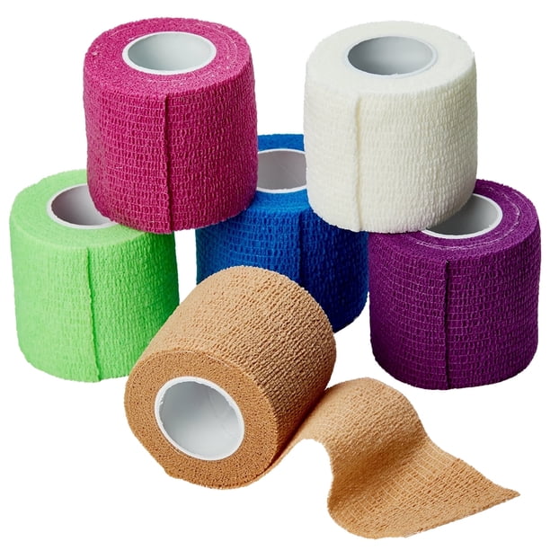 MEDca Self-Adherent Cohesive Compression Bandages, 2" x 5 Yards, 6 Count, Rainbow Colors