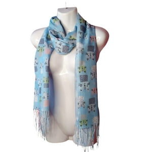 Mh - Bufanda, Pañuelo, Diseño De Gatitos, Primavera/Verano Color Celeste