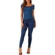 thumbnail image 2 of INSPIRE CHIC Blusa sólida de mujer con mangas cortas, hombros descubiertos, longitud a la cadera, talla L, azul marino, 2 of 6