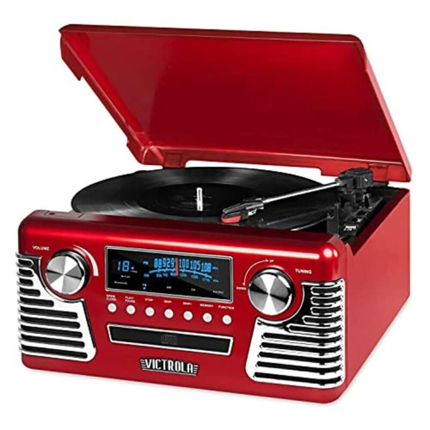 Tocadiscos Retro Bluetooth Victrola Haley Rojo Con Centro Multimedia Y Altavoces Integrados