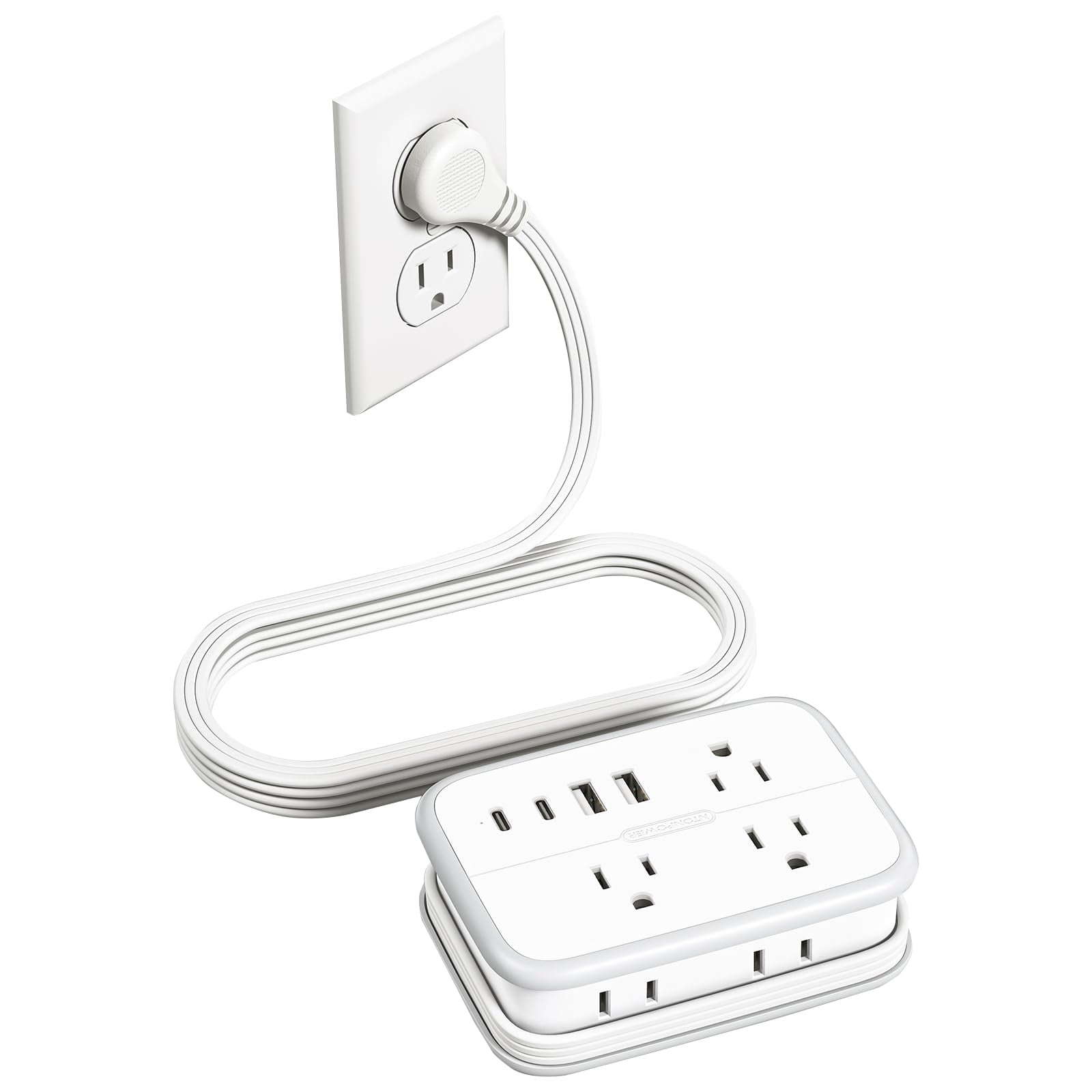 Regleta De Alimentación Ntonpower Travel, 6 Enchufes Y 4 Puertos Usb, Color Blanco