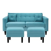 Bodevir - Sofa New Retro 3C + 2 Pouf Felpa 00 Turquesa
