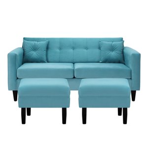 Bodevir - Sofa New Retro 3C + 2 Pouf Felpa 00 Turquesa