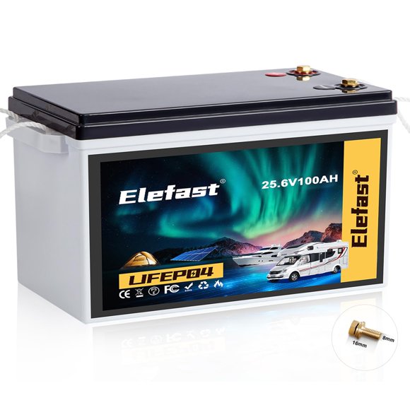 Batería de litio Elefast 24V 100Ah LiFePO4 de ciclo profundo de 20000