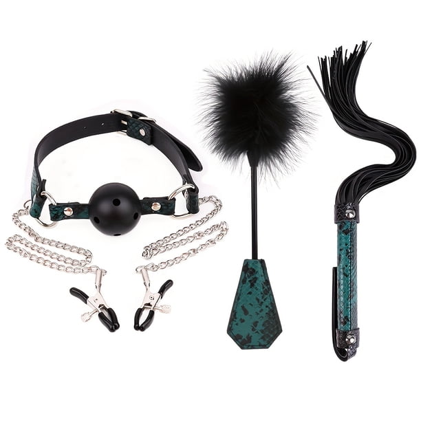 3pcs Bondage Kit With Ball Gag Nipple Clamps Whip And Feather Tickler For Adults