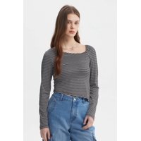 Fashionspark - Polera Mujer Asimétrica Rayas Negro