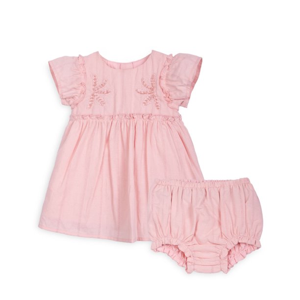 Vestido Bebé Niña Manga Vuelo Mostacillas Palo Rosa Pillin