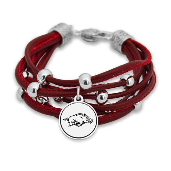 Pulsera FTH Arkansas 19 cm Cuentas Plateadas de Cuero