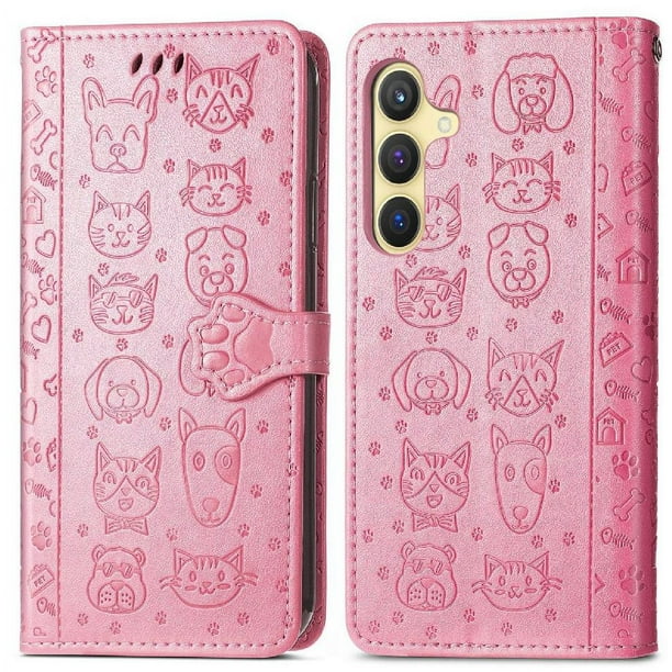 Funda Cartera FOXDOCK para Samsung Galaxy S24 Plus , Flip PU con Relieve de Gatos y Perros, Tarjetero y Soporte