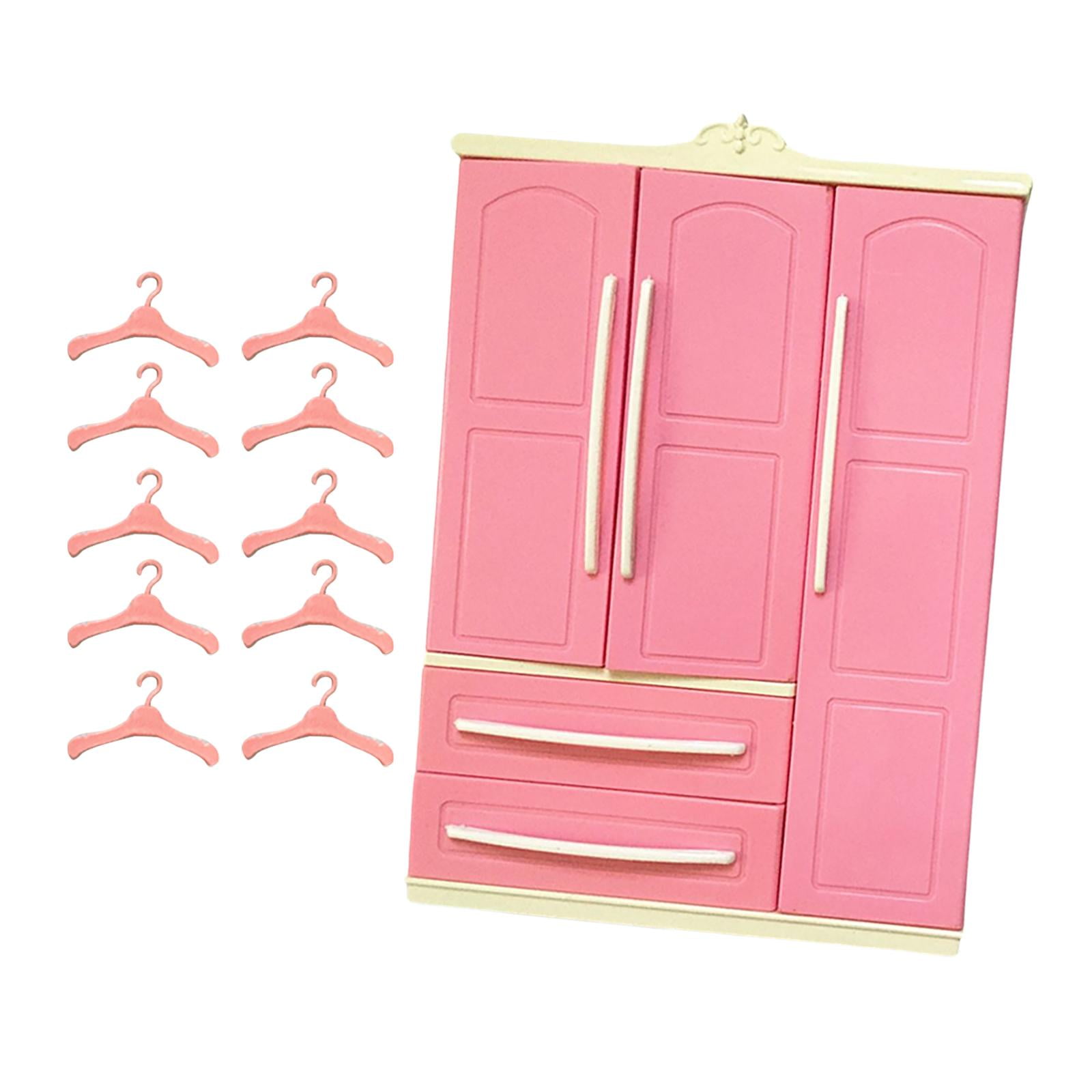 Magideal - Armario De Muñeca Rosa Con 10 Perchas Para , Paisaje De Armario De Almacenamiento, Suministros De Muebles Organizadores De Ropa, Decoración De