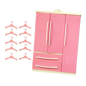 Magideal - Armario De Muñeca Rosa Con 10 Perchas Para , Paisaje De Armario De Almacenamiento, Suministros De Muebles Organizadores De Ropa, Decoración De