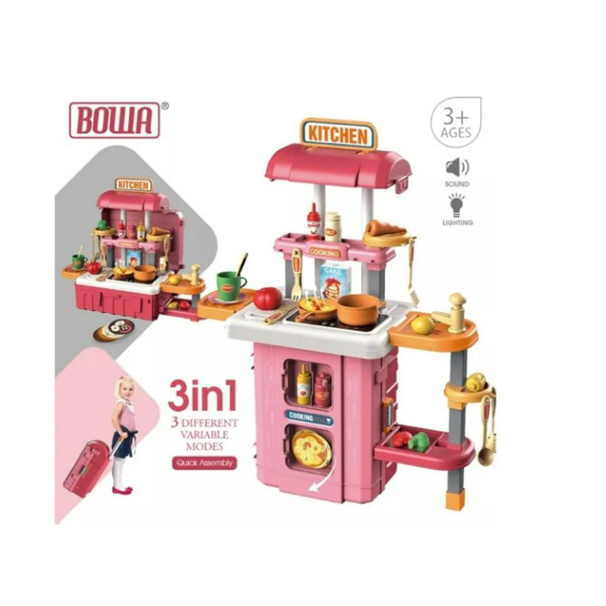 Genérico - Juguete Maleta 3 En 1 Cocina Rosada Sale Agua (8121a)