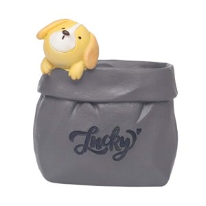 Magideal - Maceta, Maceta Con Orificio De Drenaje Tapón Decoración Artística Creativa Dibujos Animados De Animales Mini Adorno De Para De J Cachorro Gris