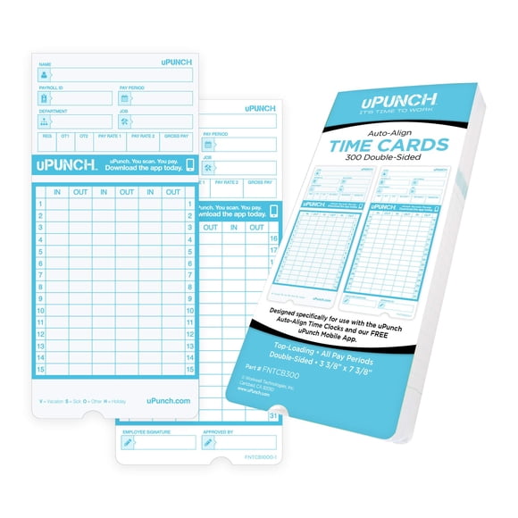 Tarjetas de Tiempo uPunch FN1000 AutoAlign Paquete de 300