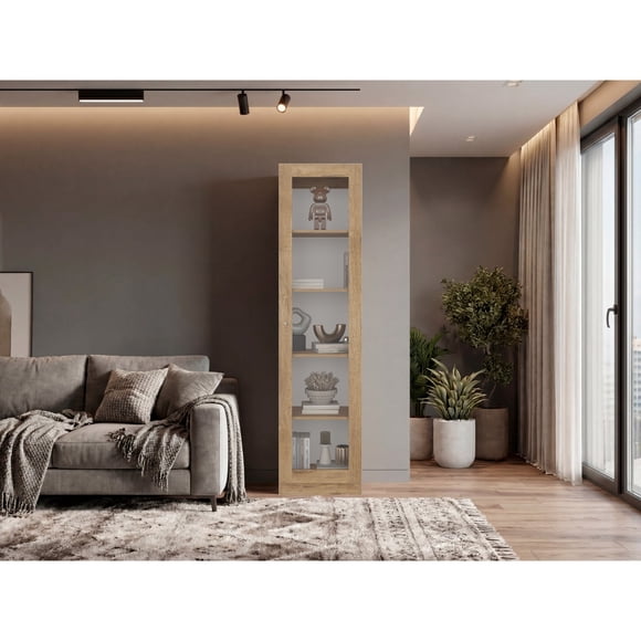 Mueble Vitrina 1 Puerta Vidrio Home 180,6x45x31,3 Cm Macadamia y Blanco