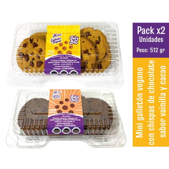 Pack x2 mini galletón vegano con chispas de chocolate sabor vainilla y cacao