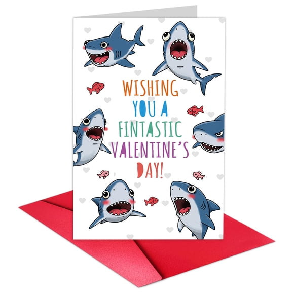 Tarjeta de felicitación TQDaiker Fintastic para el Día de San Valentín Shark Love