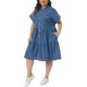 thumbnail image 4 of Vestido de mezclilla para mujer de talla grande Agnes Orinda, vestido babydoll de manga corta con botones, dobladillo escalonado, línea A casual, con bolsillos, 2X azul, 4 of 6