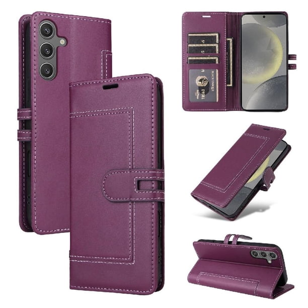 Premium Wallet Case for Samsung Galaxy S24 with Card Slots & Kickstand, Flip Cover Purple