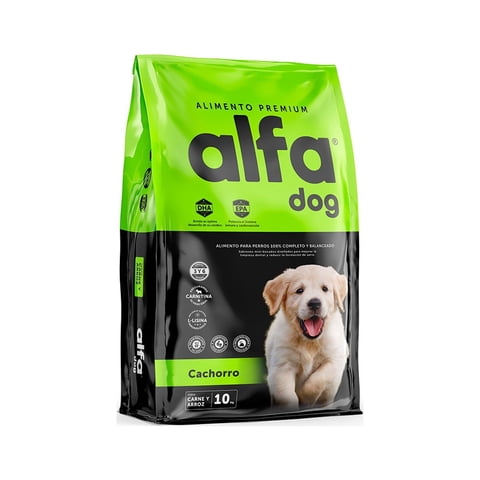 Alfa Dog - Alimento Seco Perro Cachorro Sabor Carne Y Arroz Bolsa, 10 Kg