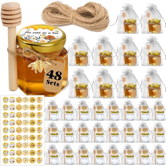 Frascos mini de miel Aliggbent, paquete de 48, con cucharillas, tapas y etiquetas