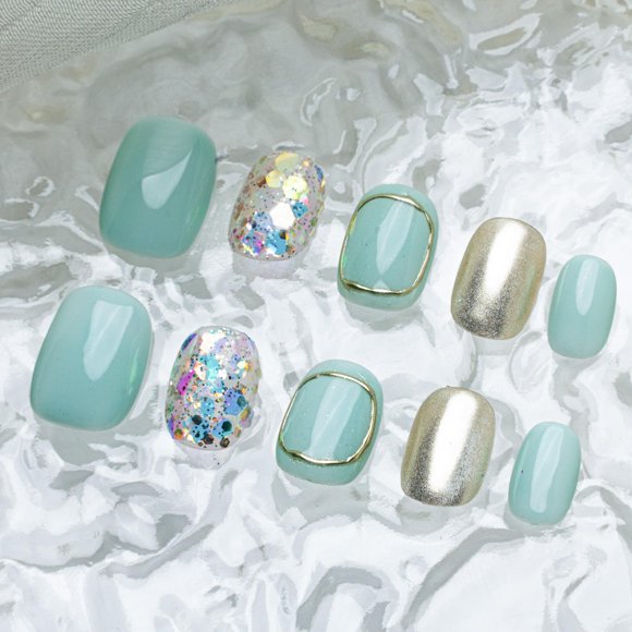 Uñas Postizas Sun&Beam Nails Cortas Squoval Verde Menta