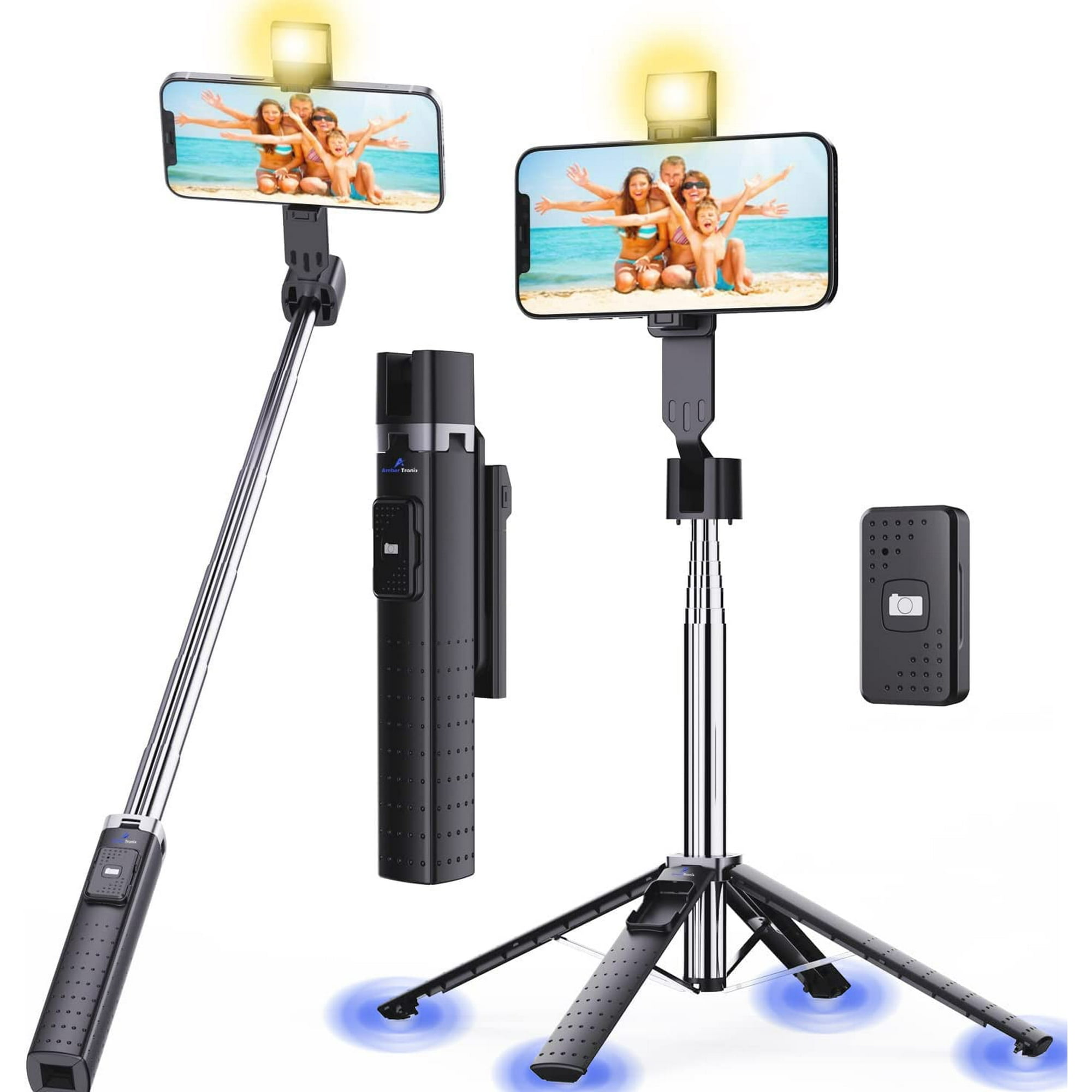 Trípode Cuadrápode Para Selfies Ambertronix, 40 Pulgadas, Con Luz